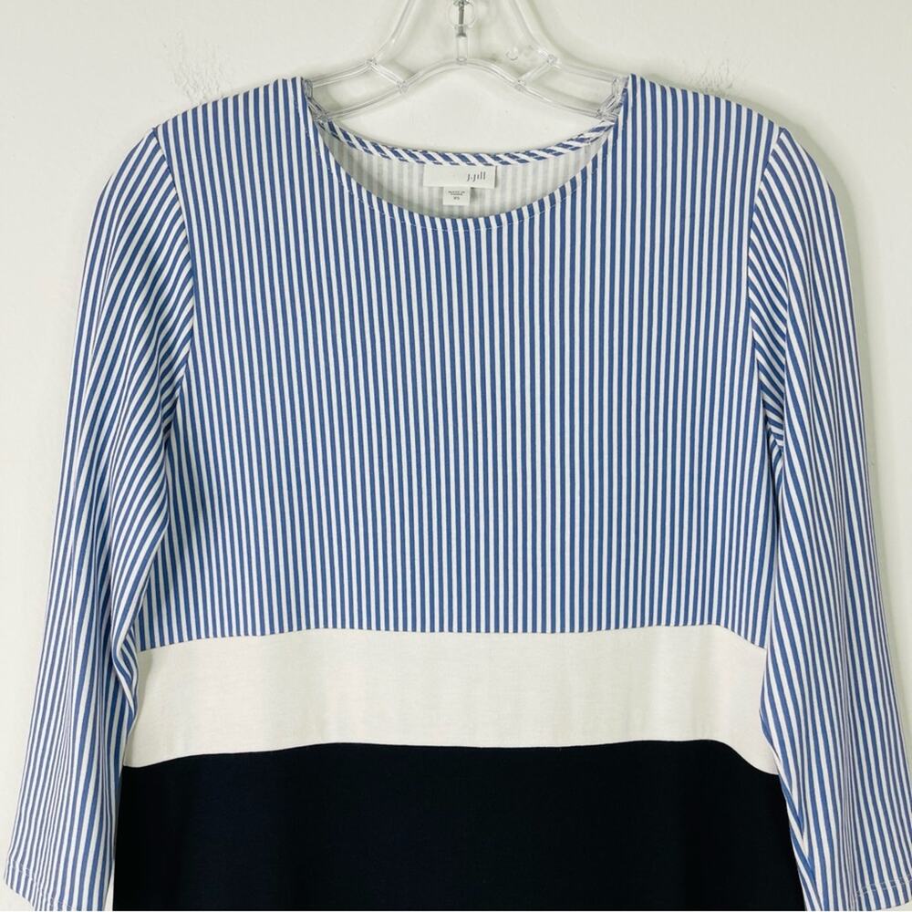 J. Jill blue white striped coastal nautical color block stretchy midi dress XS - Picture 2 of 6